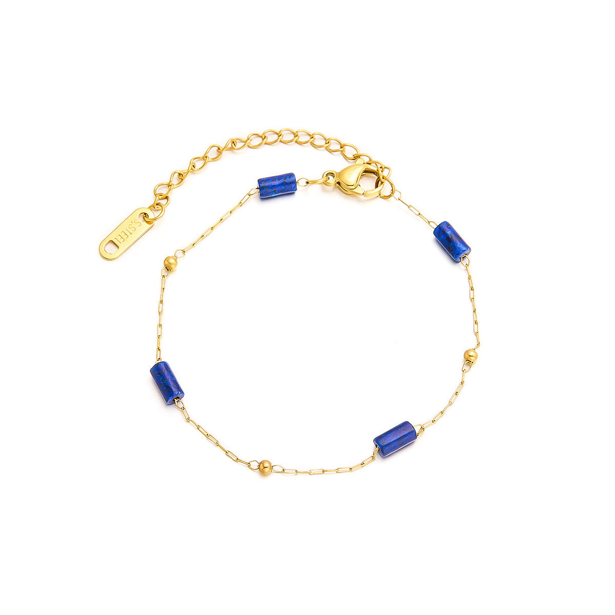 Natural Lapis Lazuli Bead Titanium Steel Bracelet — Non-Fading Women's Fashion
