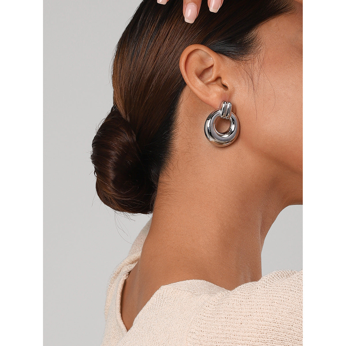 Simple silver titanium steel earrings