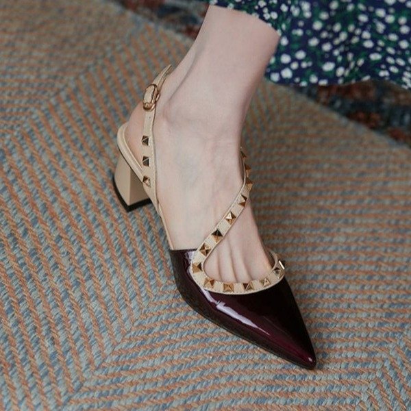 thick heel rivet high heels