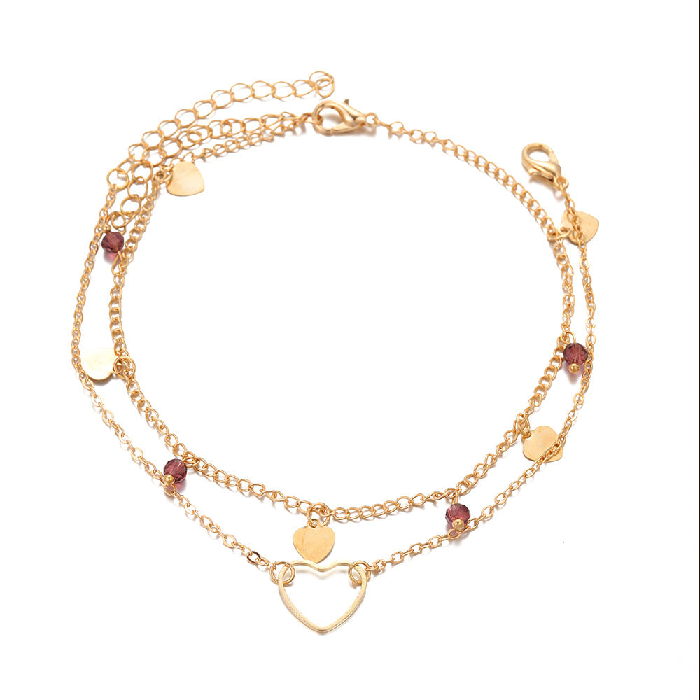 2-Piece Double-Layer Heart Anklet Set
