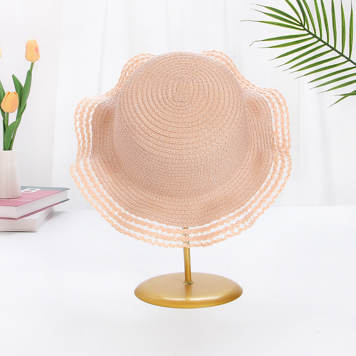 DIY Straw Hat Blank Summer Large Brim Wavy Sun Protection