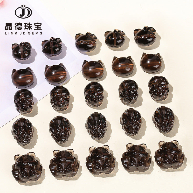 Obsidian carving ice obsidian nine-tailed fox loose beads