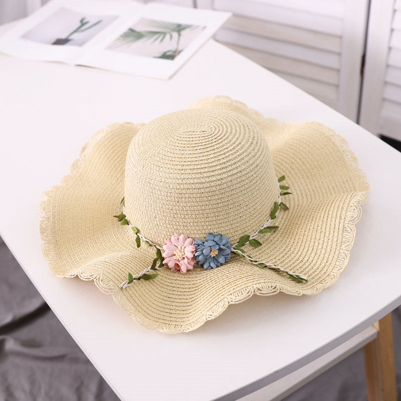 Sombrero de paja para mujer, ala ancha, ala ondulada, sol, verano, exterior, protección UV, familia
