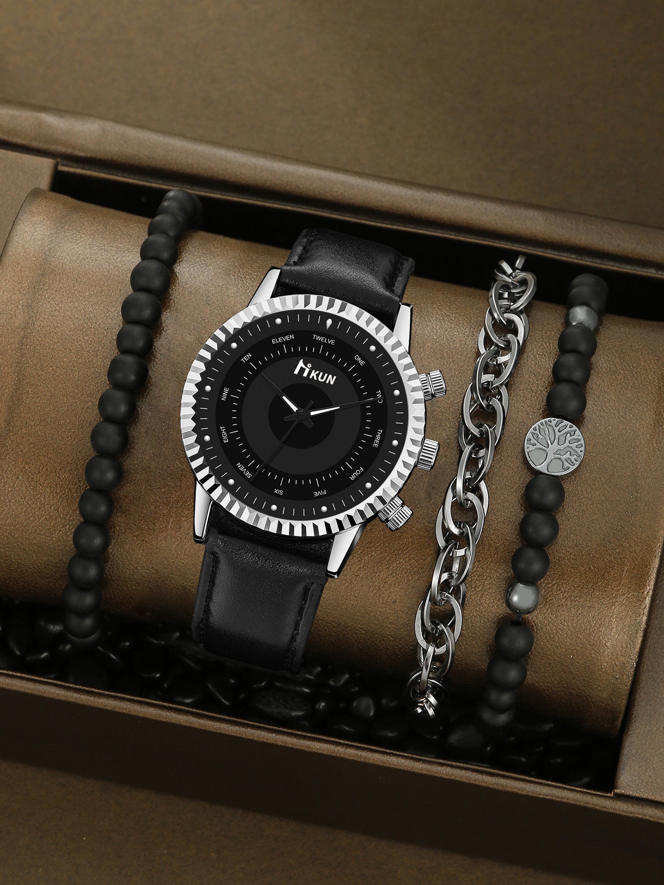 Men's Watch Sports Bracelet Knitted Set