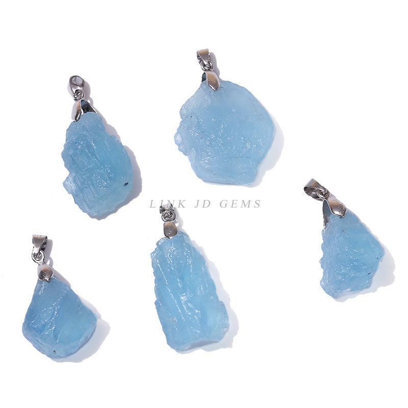 Aquamarine irregular rough stone pendant.