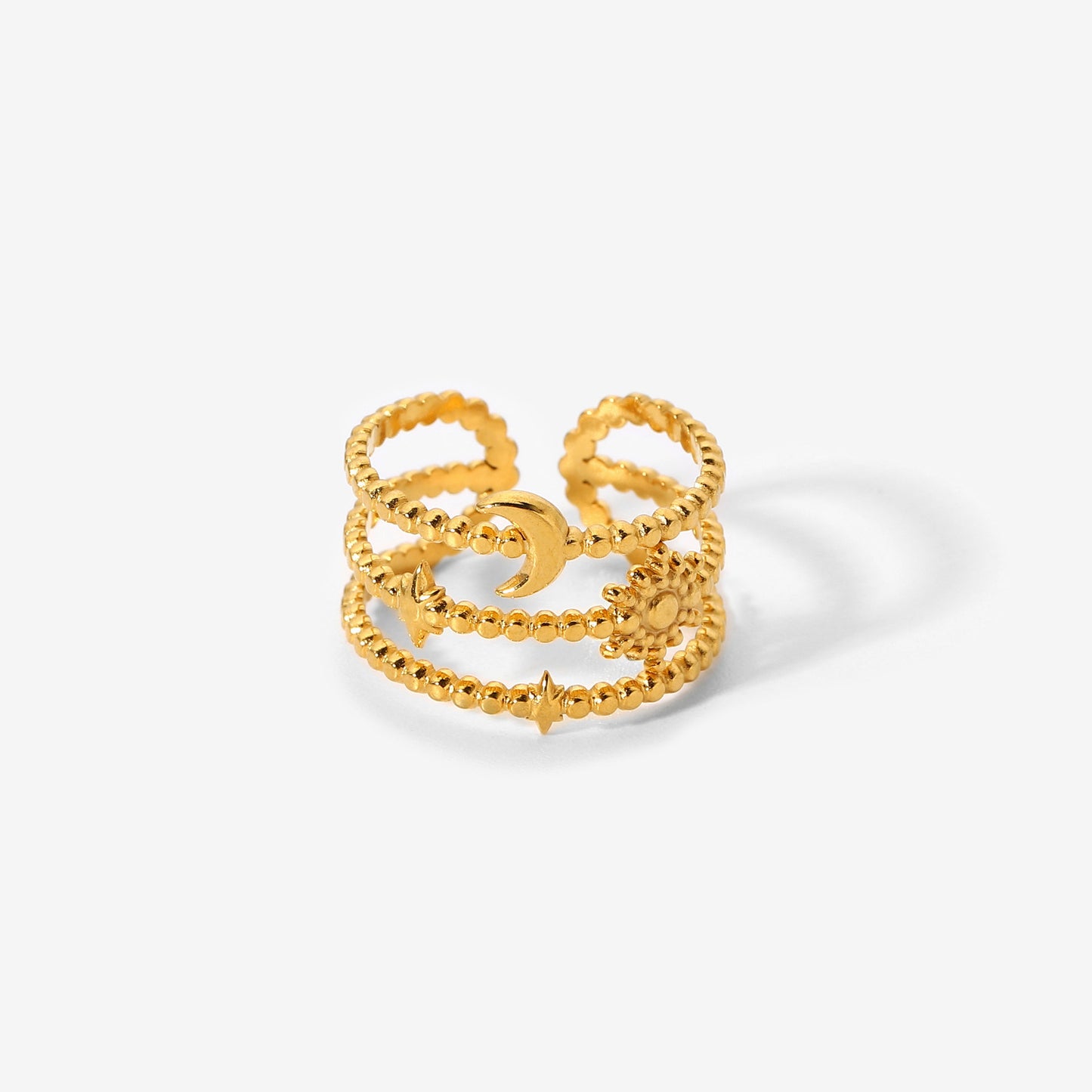 Three-layer star and moon open ring