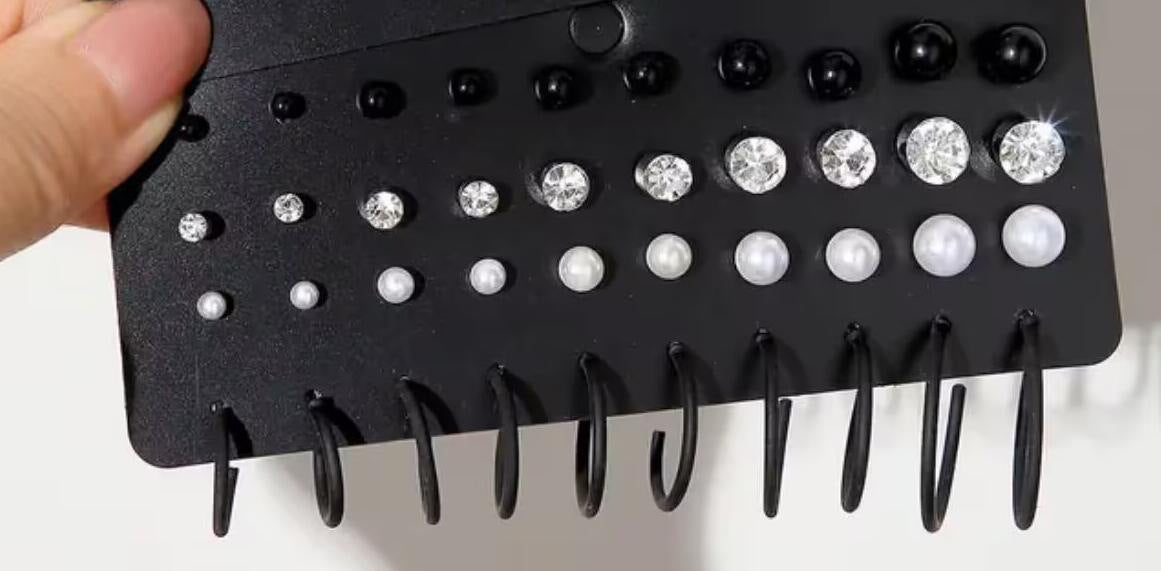 20-Pair Imitation Pearl & Zircon Earring Set