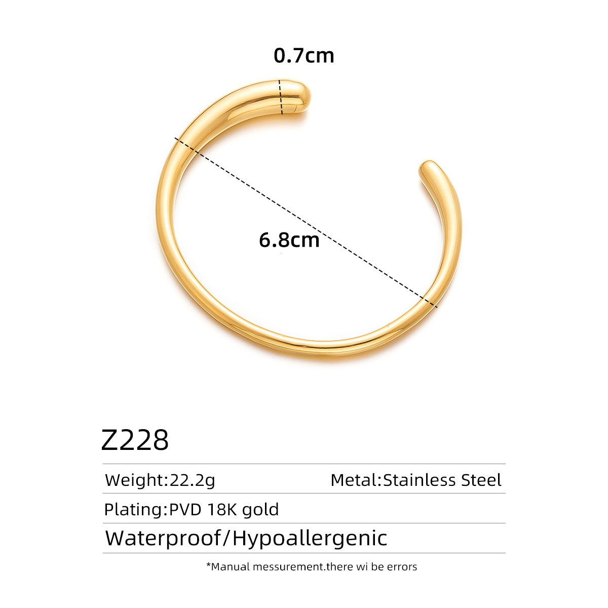 Women's Titanium Steel Hammered C-Open Hollow Bracelet