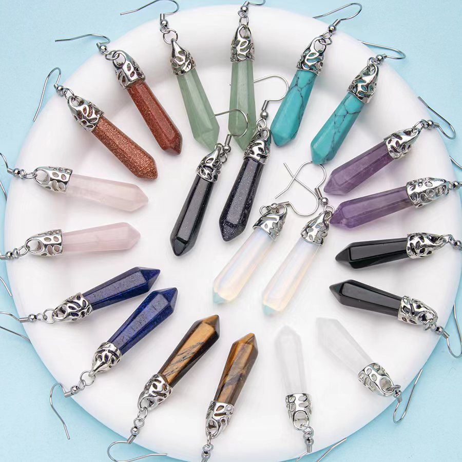 Pendientes de acero inoxidable con columna hexagonal de un solo punto de cristal