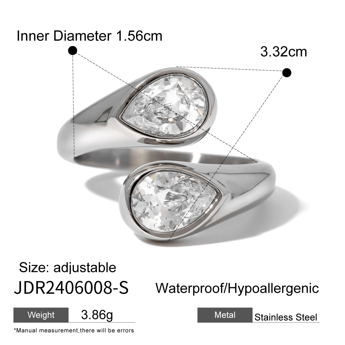 Teardrop-shaped open titanium ring