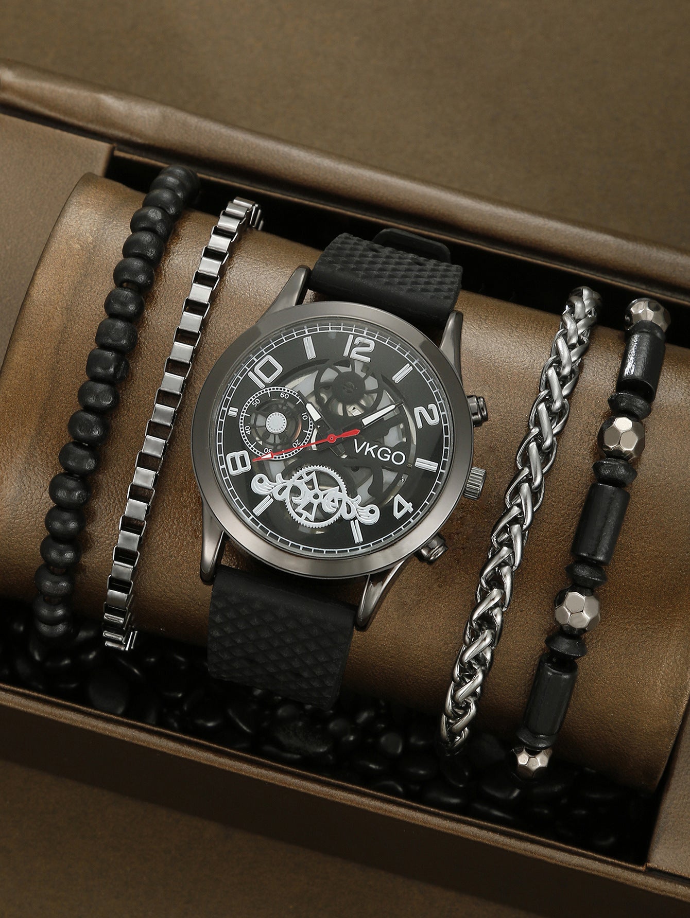 Alloy Watch Leather Strap Bracelet Set