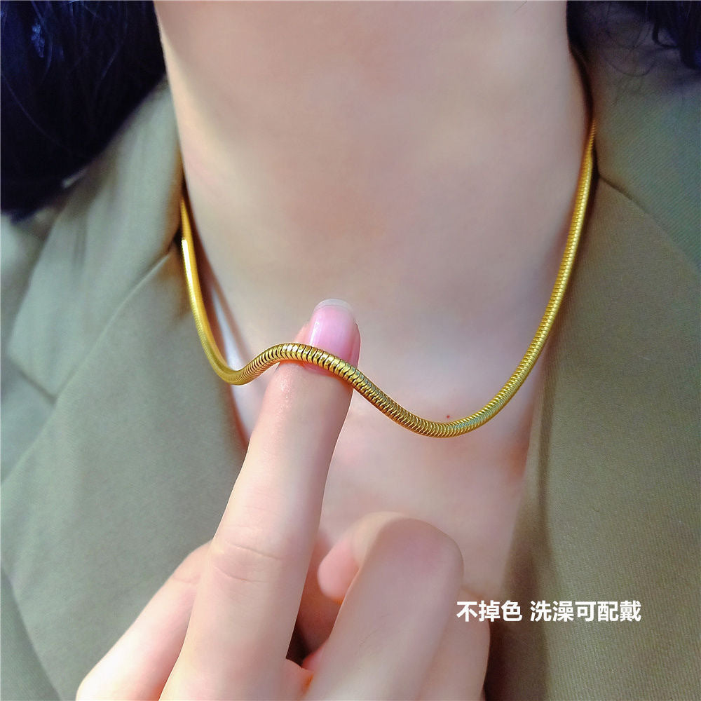 Minimalist Titanium Steel Snake-Bone Collar Necklace