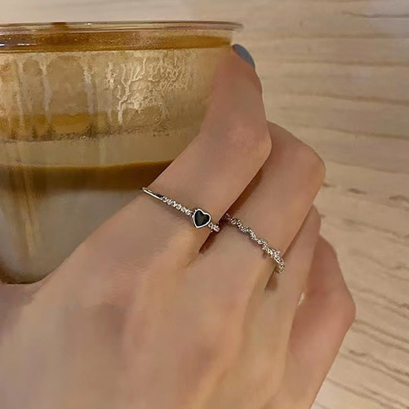 Dark retro heart ring two-piece set