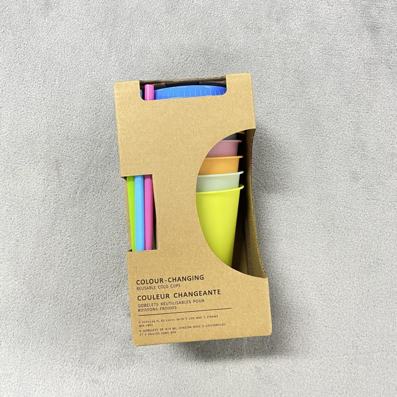 Temperature-sensitive plastic PP cold water color-changing straw cup