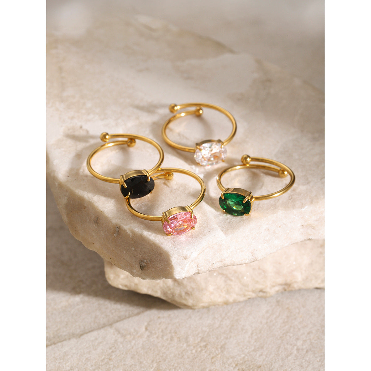 Pink Zirconia Adjustable Titanium Steel Ring