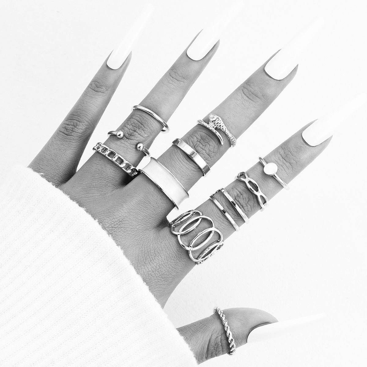 Snake & Geometric Ring Set (11 pcs)