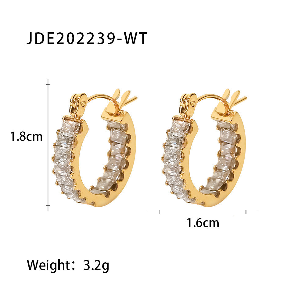 White zirconium inlaid hoop earrings