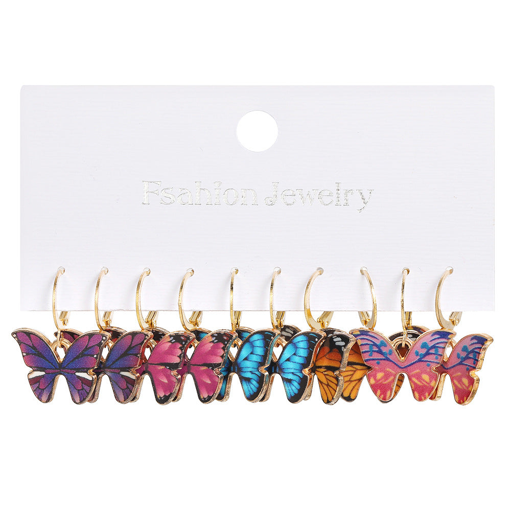 Oil Drop Butterfly Earring Set (5-piece)