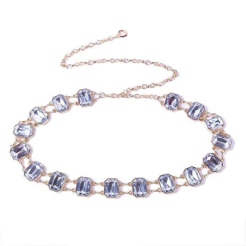 Emerald crystal metal chain waist chain