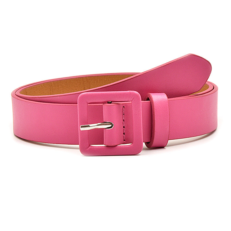 Solid color small square buckle belt