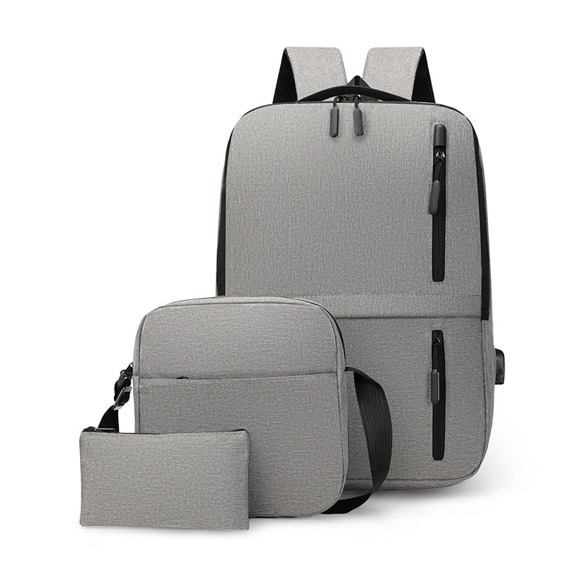 Three-piece USB casual backpack computer bag