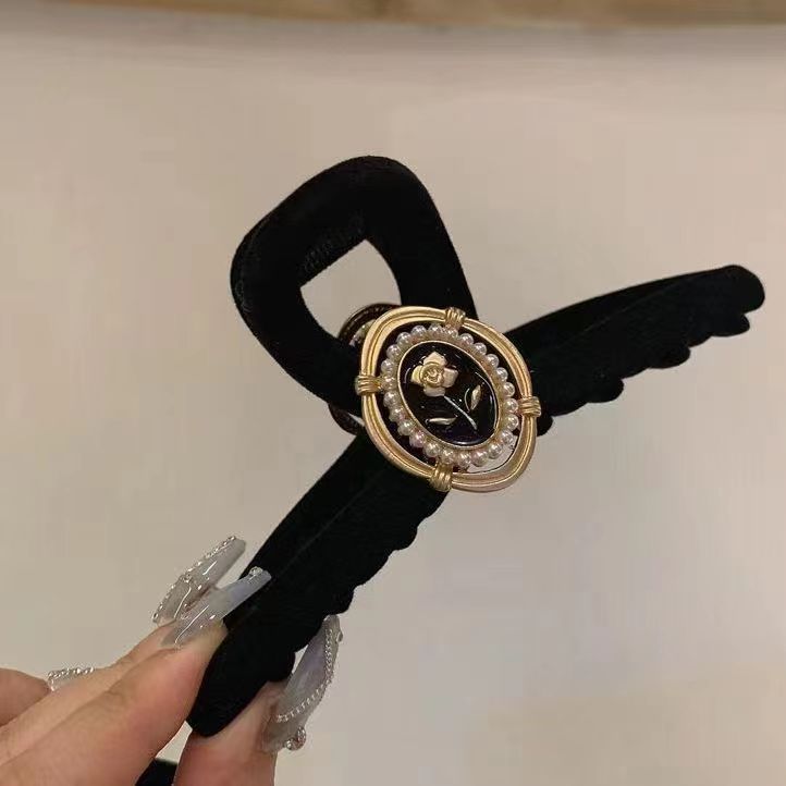Gold Black Velvet Rose Bow Hairpin