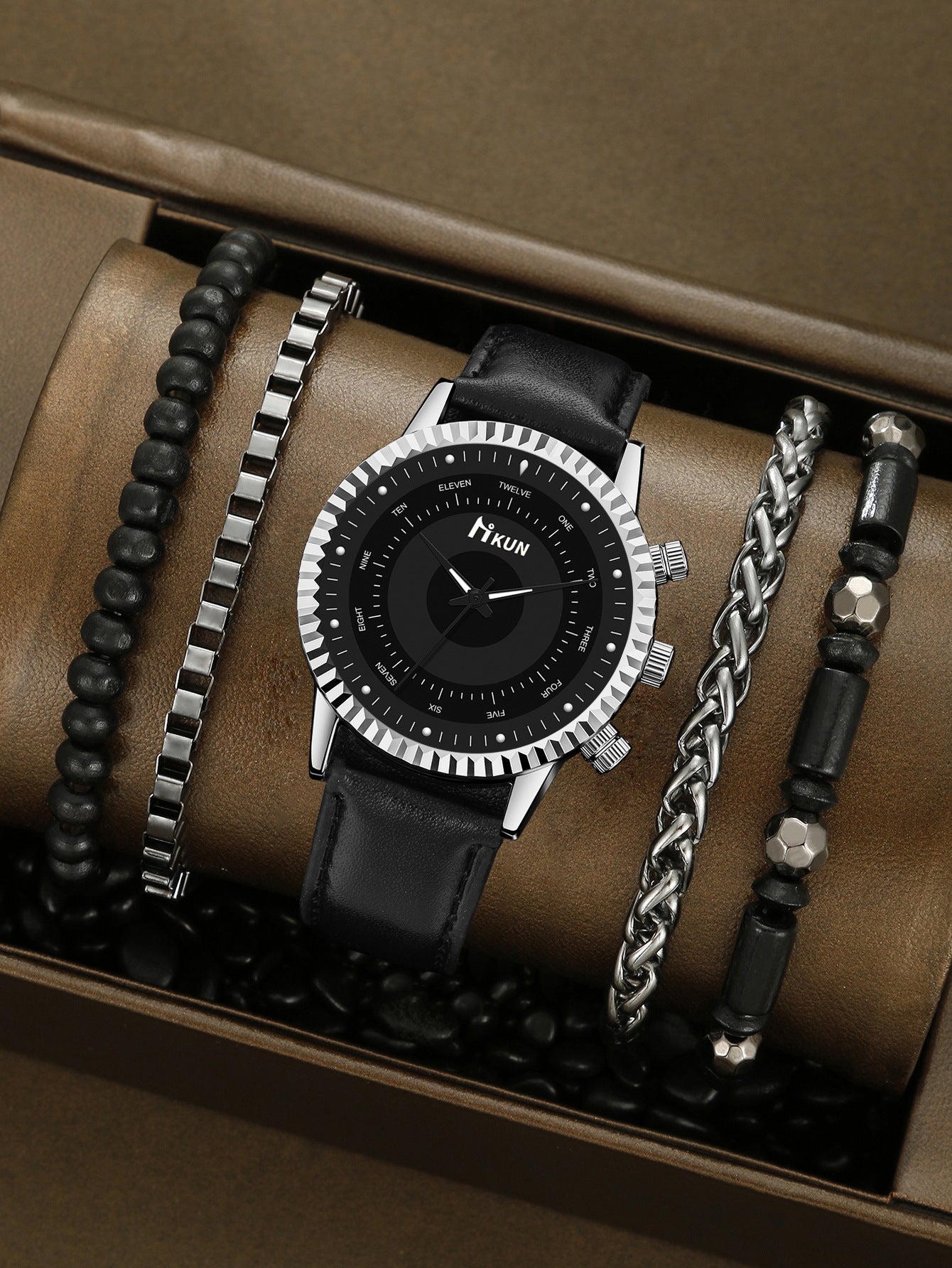 Men's Watch Sports Bracelet Knitted Set