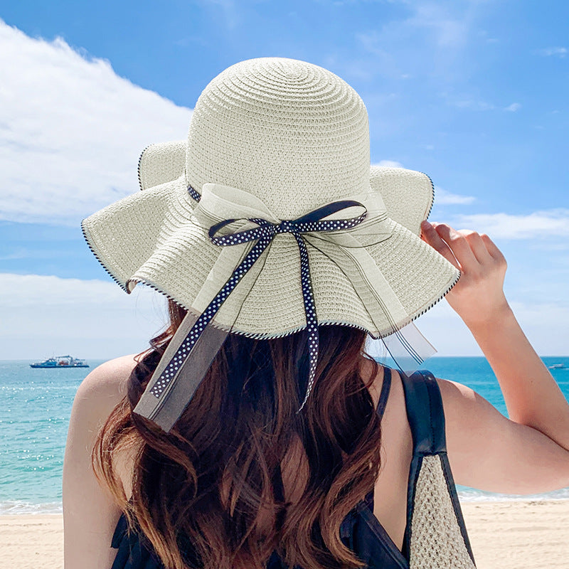 Wave-Edge Bow Wide-Brim Hat