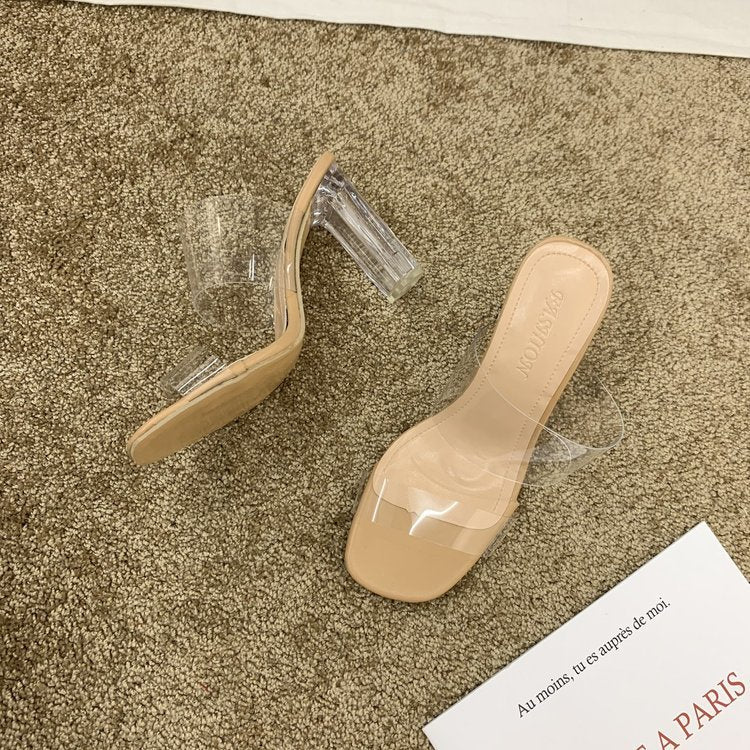 Transparent word with sandals woman