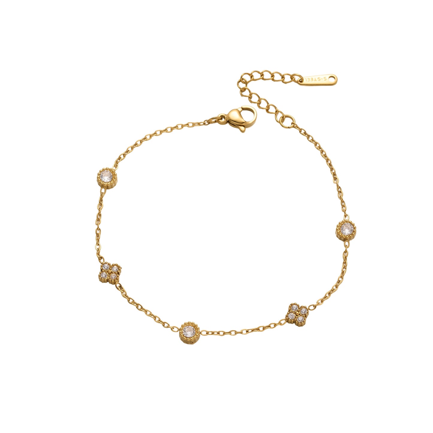 18K Gold Titanium Steel Zircon Flower Bracelet