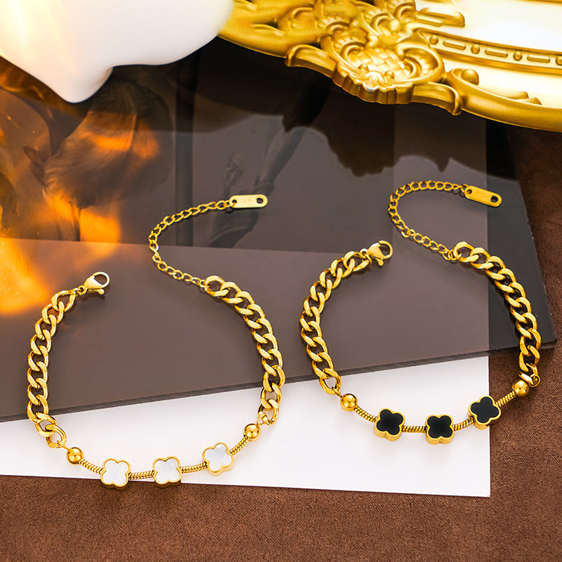 Pulseira trevo em aço titânio ouro 18k, casais e amigos