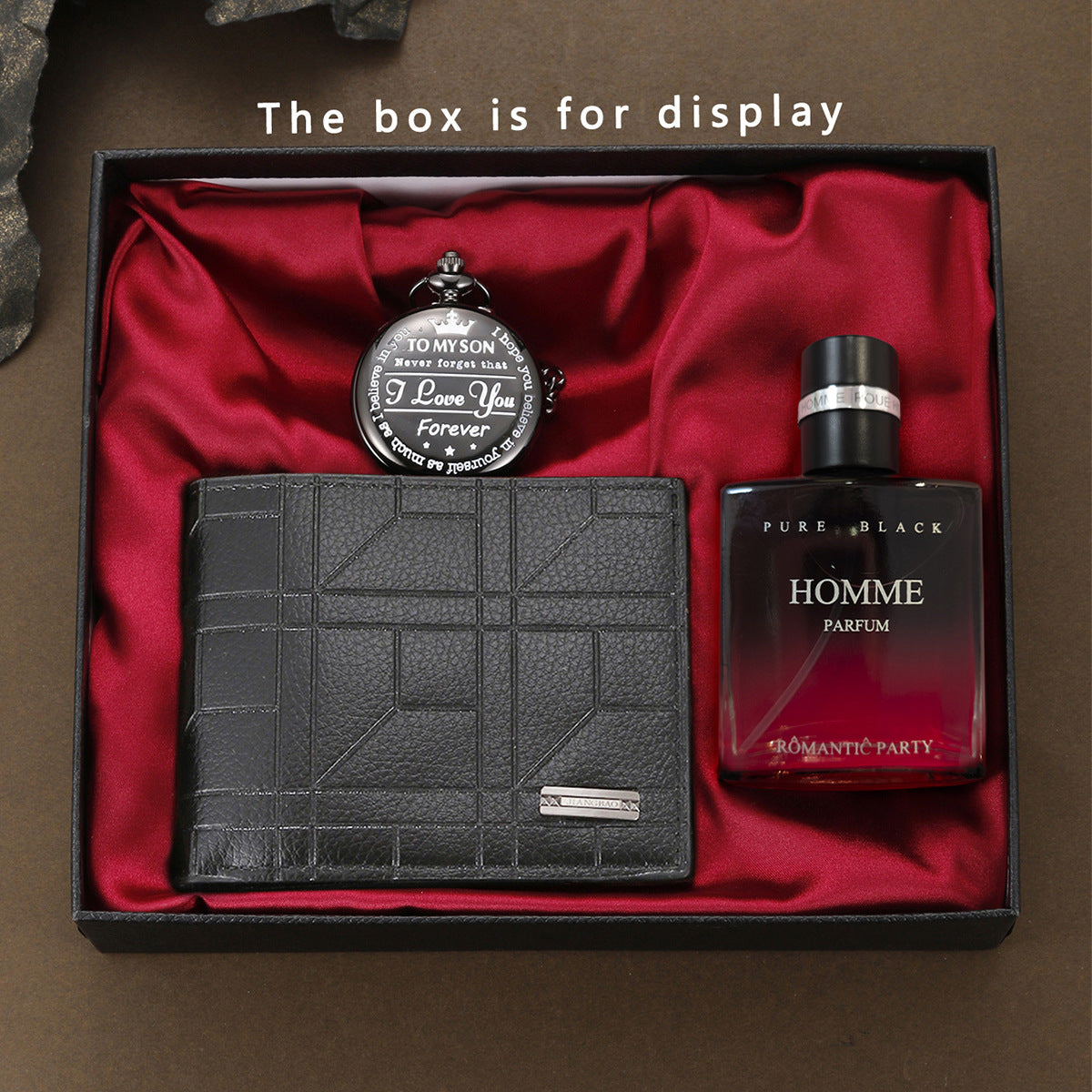 Quartz black pocket watch round wallet perfume 3 pieces combination