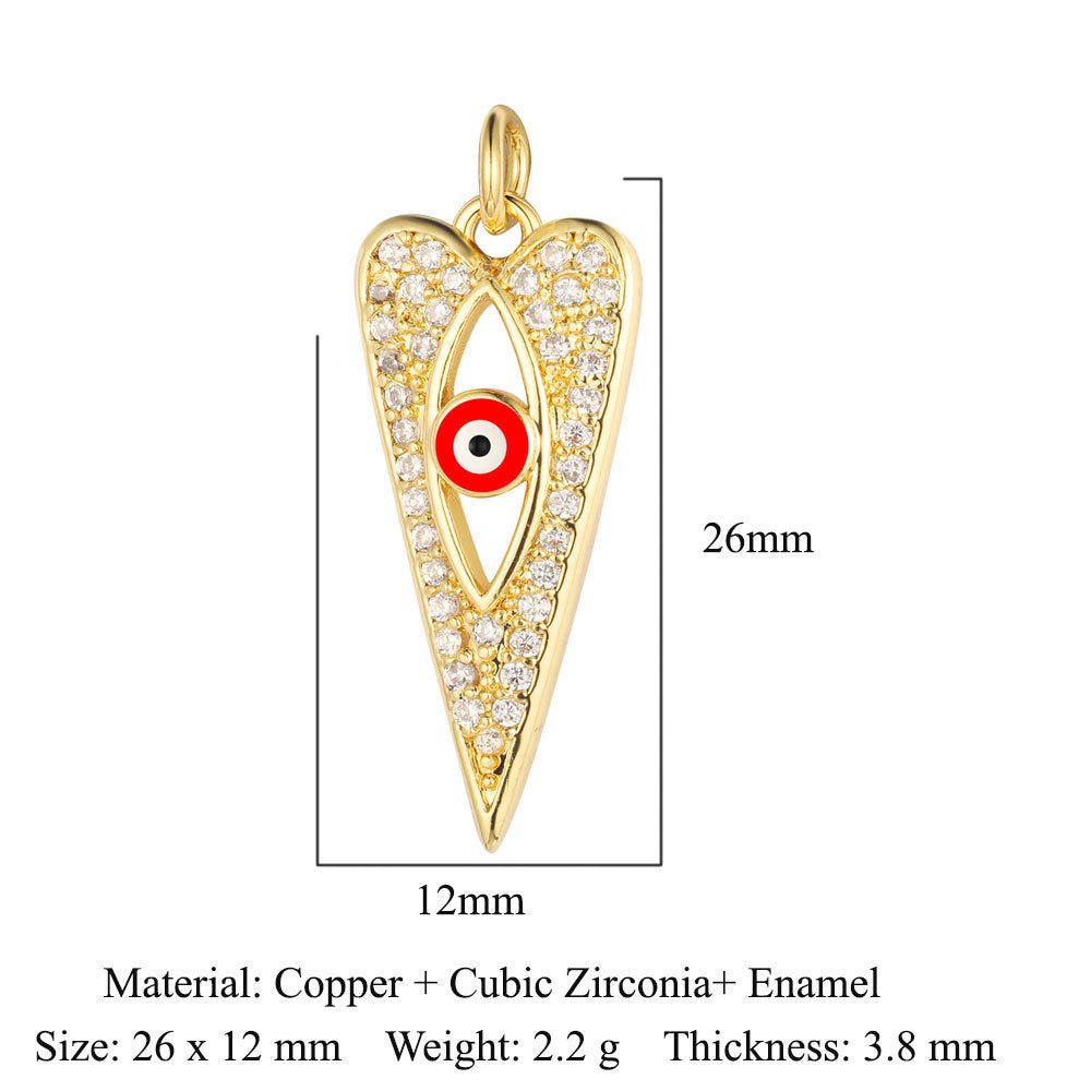 Colgante de cobre y circonita con forma de ojo del diablo y siete cuentas