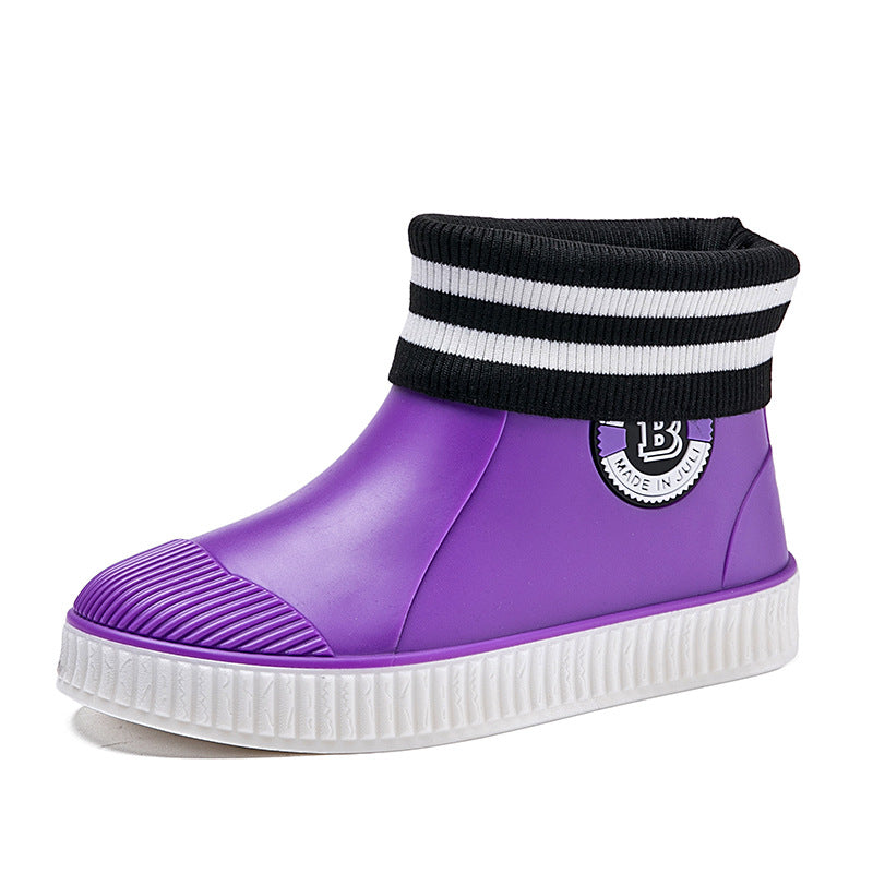 Fleece rain shoes short tube to keep warm