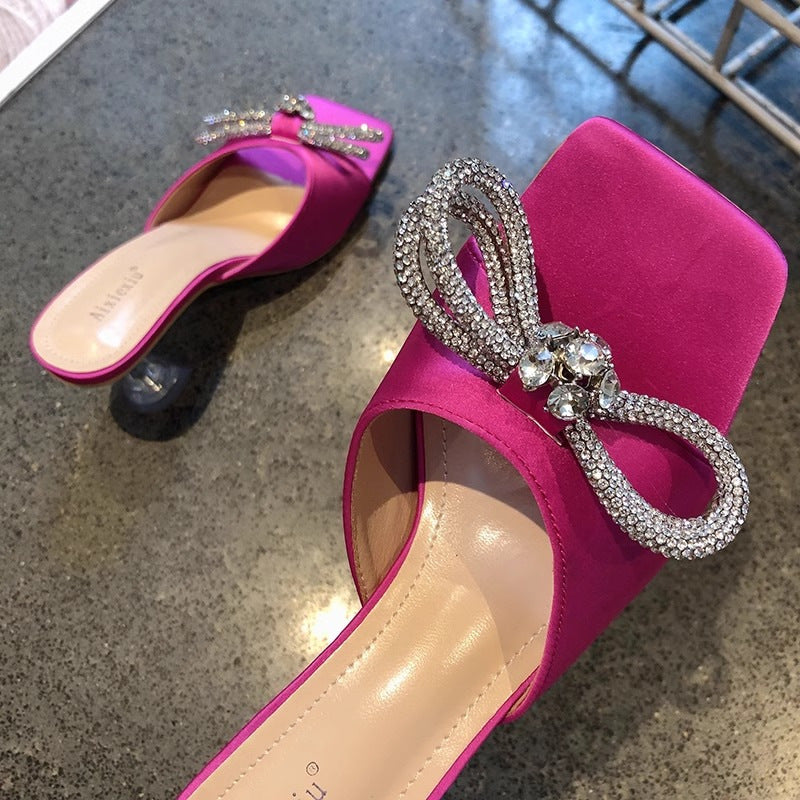 Stereo-heeled rhinestone heels for women