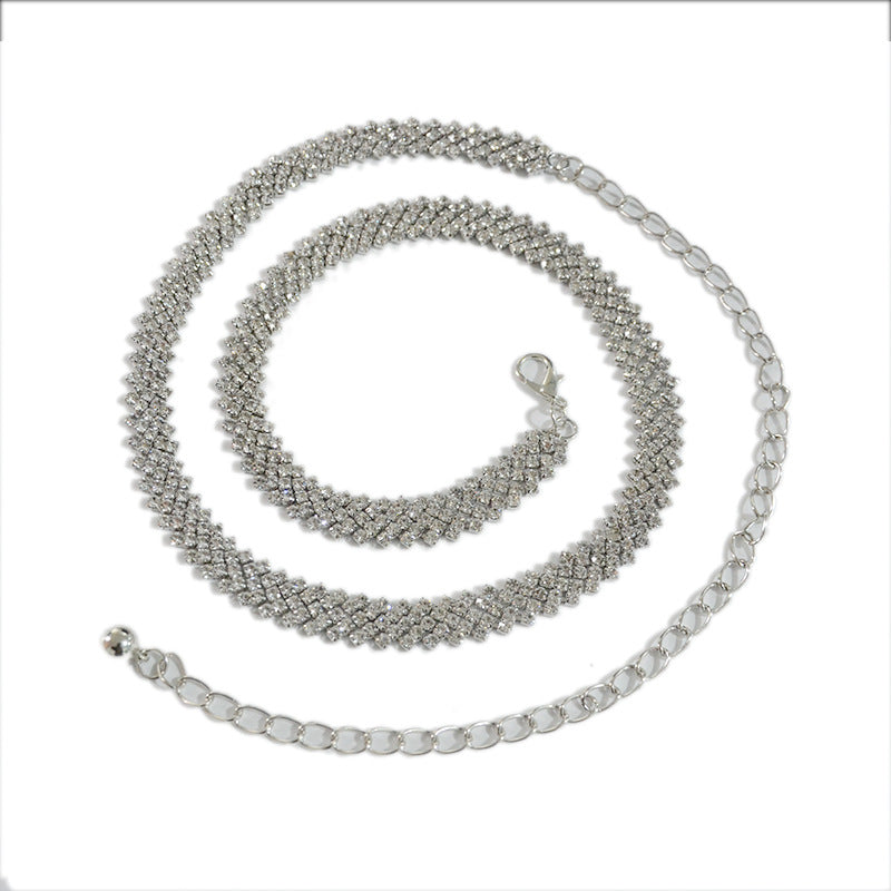 Rhinestone inlaid diamond strap with skirt