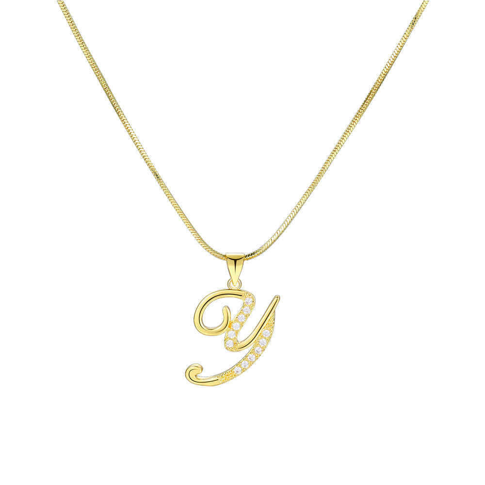 26-Letter Zircon Snake Chain Necklace