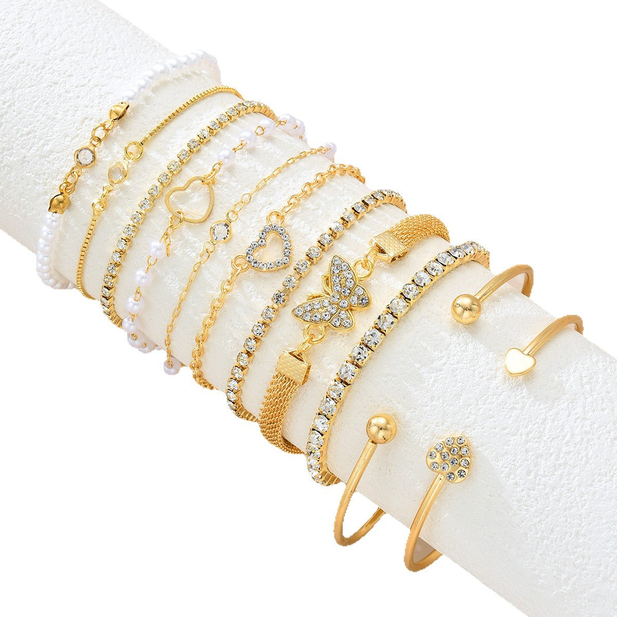 Pearl Diamond Butterfly Bracelet Set