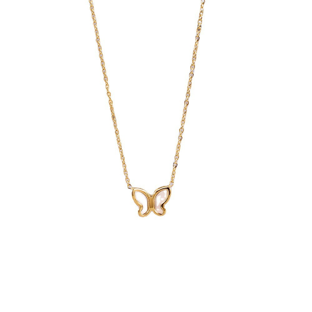 Titanium Steel White Shell Butterfly Collarbone Necklace — Retro Chic