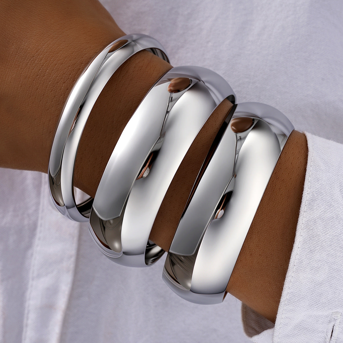 Metal Landscape Wide Bracelet Set (3pc)