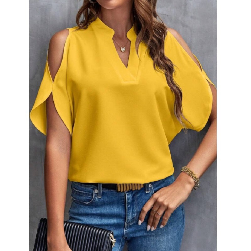 Off-the-shoulder loose chiffon shirt