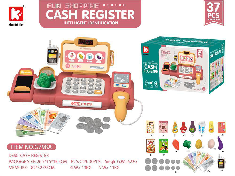 Children's Supermarket Cash Register Toy with Mobile Phone Payment Simulation Multi-functional Cashier Counter Girls' Pretend Play Set