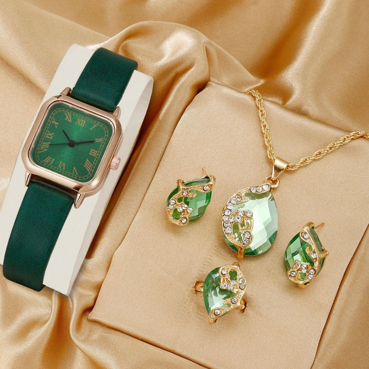 Watch Square Peacock Necklace Earring Set