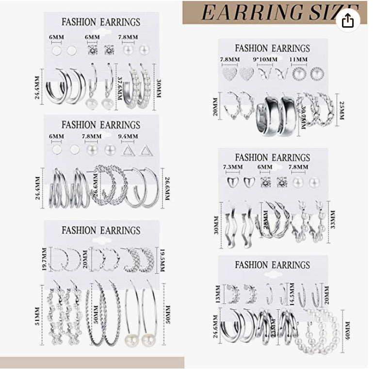 Vintage Pearl Hoop Earrings Set 9 Piece Set