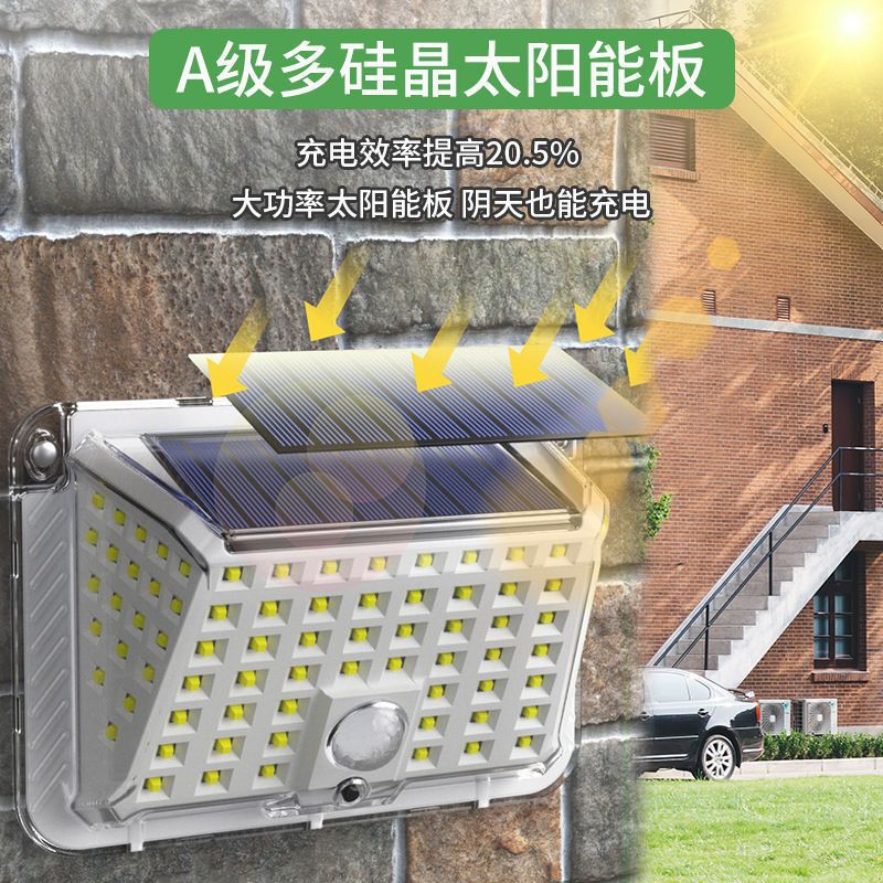Lámpara solar de pared con sensor de movimiento de tres lados
