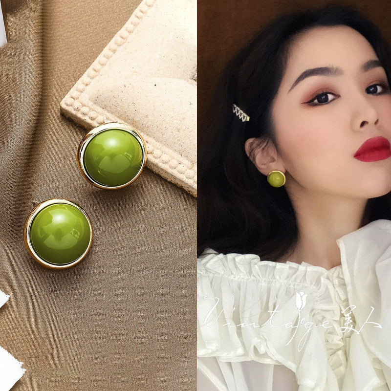 Vintage avocado green stud earrings for women