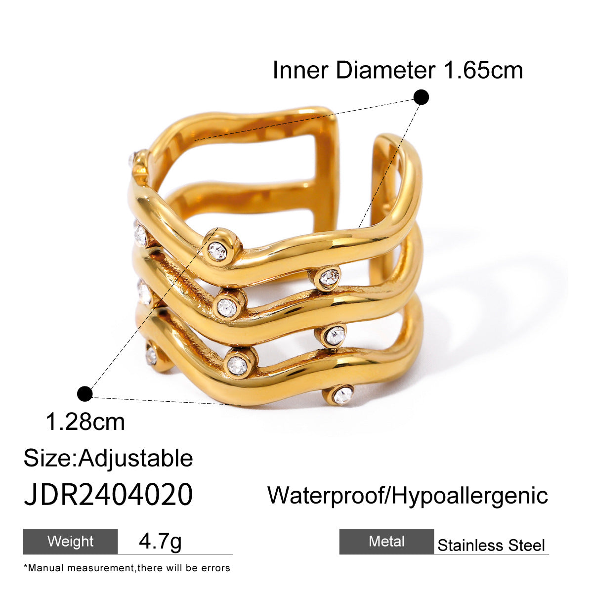 Three-layer ripple rhinestone ring