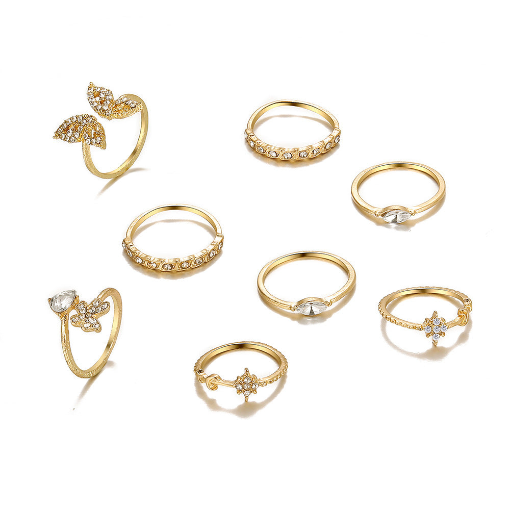8-Piece Diamond Butterfly Ring Set