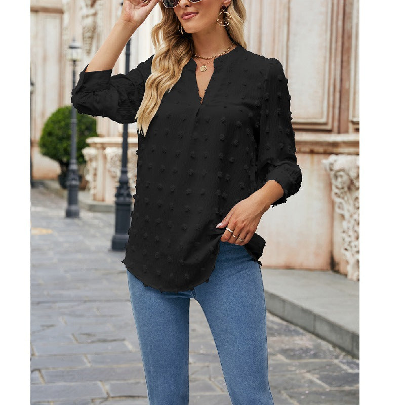 Seven-quarter-sleeved chiffon top