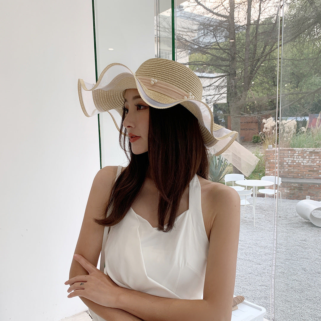 Wave-Edge Bow Wide-Brim Hat